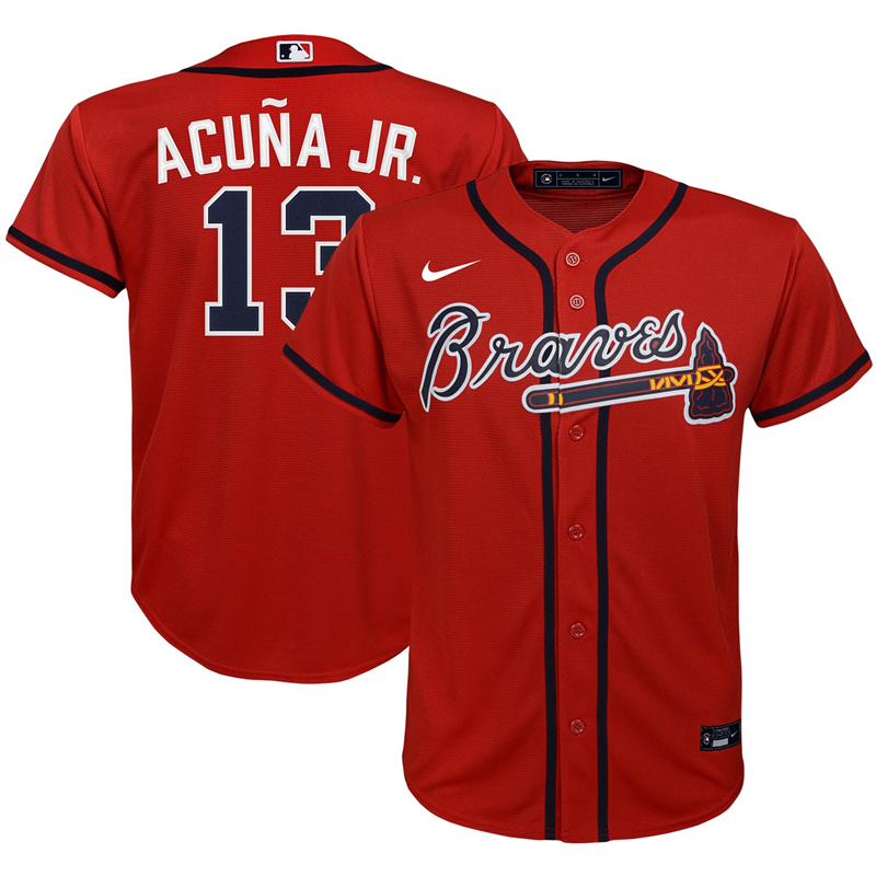 2020 MLB Youth Atlanta Braves 13 Ronald Acuna Jr. Nike Red Alternate 2020 Replica Player Jersey 1